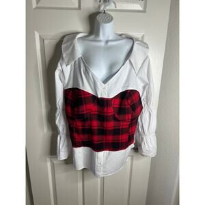 Romeo + Juliet Couture Women's Blouse White Red/Black Plaid NEW ~ Size 28